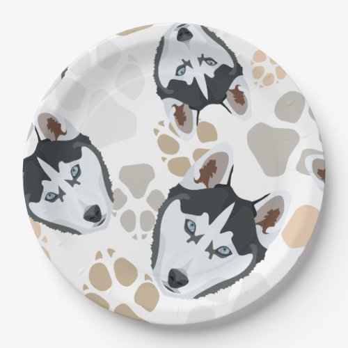 Pattern Dog paws Husky Paper Plates