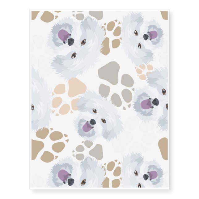 Pattern Dog Paws Maltese Temporary Tattoos (Front)
