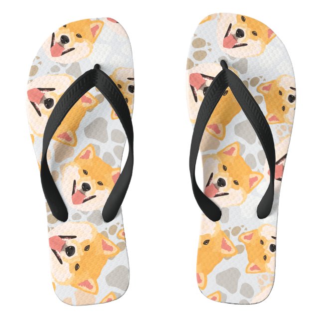 Pattern Dog Paws Shiba Inu Flip Flops (Footbed)