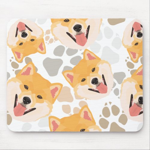 Pattern Dog Paws Shiba Inu Mouse Pad