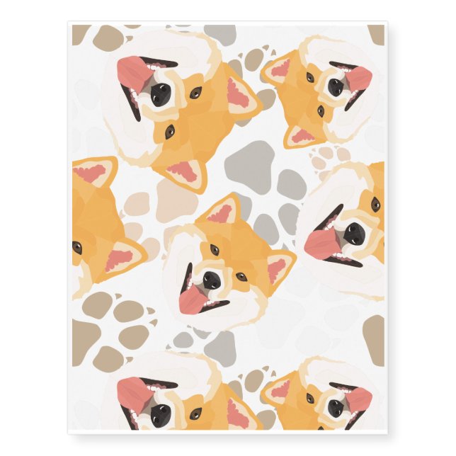 Pattern Dog Paws Shiba Inu Temporary Tattoos (Front)