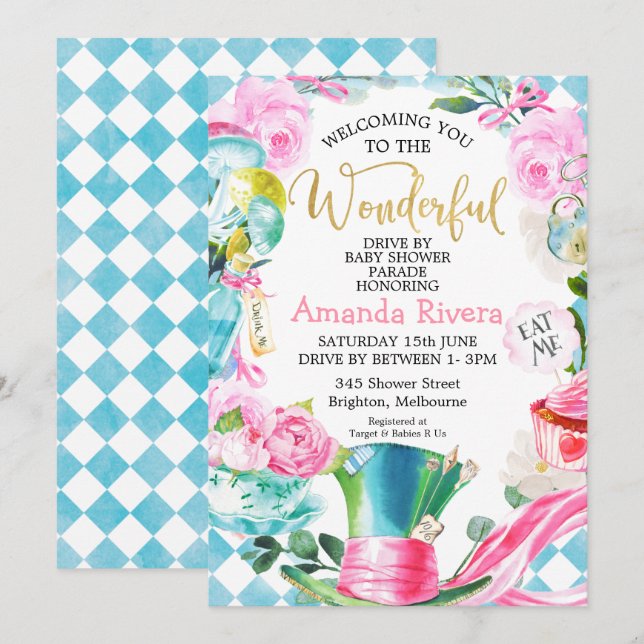 Pattern Drive By Parade Wonderland Baby Shower  Invitation (Front/Back)