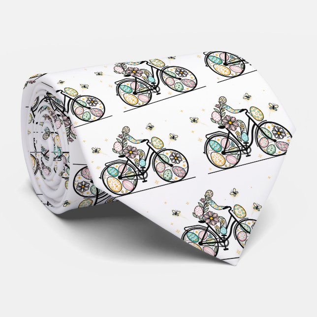 Pattern Easter Bicycle Design Neck Tie (Rolled)