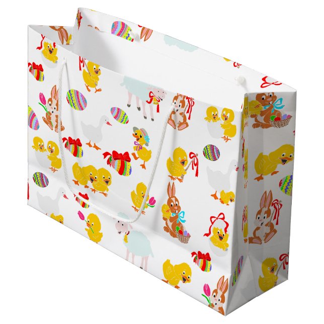 Pattern Easter Party Children Birthday Celebration Large Gift Bag (Front Angled)