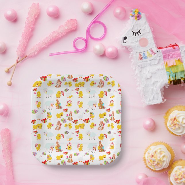 Pattern Easter Party Children Birthday Celebration Paper Plates (Party)