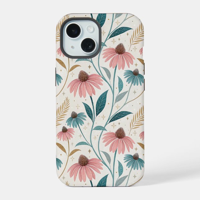 Pattern Echineceas Glitter iPhone 15 Case (Back)