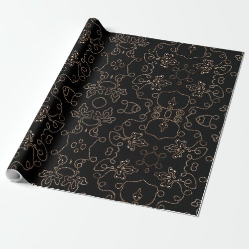 Pattern Elegant gold embellishments on black Wrapp Wrapping Paper