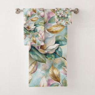 Pattern Elegant Magnolia Flowers Bath Towel Set