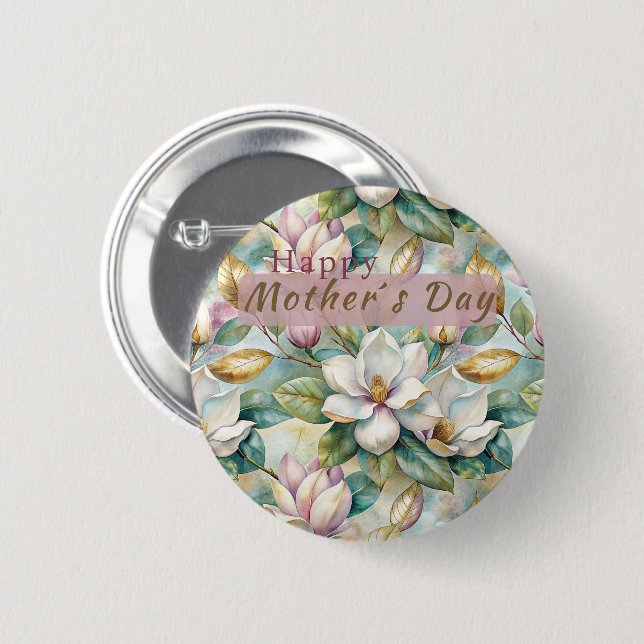 Pattern Elegant Magnolia Flowers Button (Front & Back)