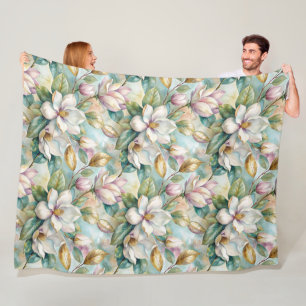 Pattern Elegant Magnolia Flowers Fleece Blanket