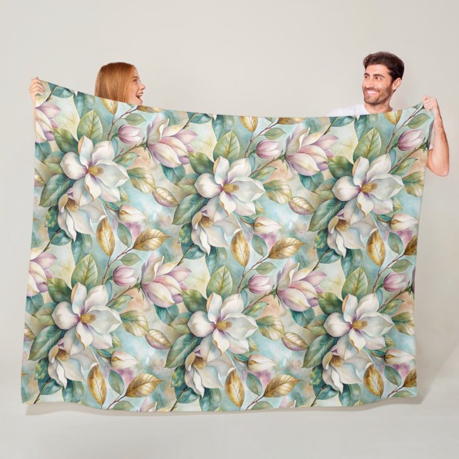 Pattern Elegant Magnolia Flowers Fleece Blanket (In Situ)