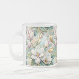 Pattern Elegant Magnolia Flowers Frosted Glass Coffee Mug
