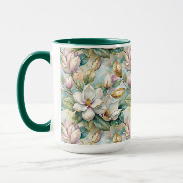 Pattern Elegant Magnolia Flowers Mug (Left)