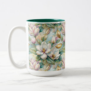 Pattern Elegant Magnolia Flowers Two-Tone Coffee Mug