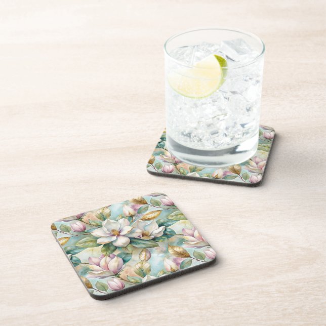 Pattern Elegant Magnolias Beverage Coaster (Right Side)
