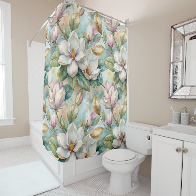 Pattern Elegant Magnolias Shower Curtain (In Situ)