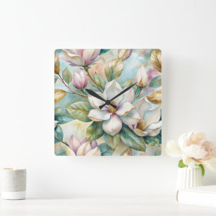 Pattern Elegant Magnolias Square Wall Clock