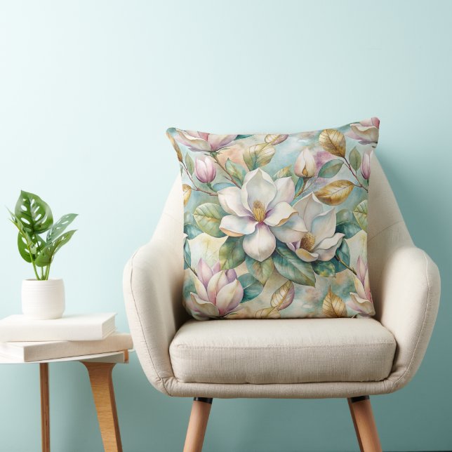 Pattern Elegant Magnolias Throw Pillow (Chair)