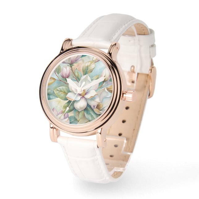 Pattern Elegant Magnolias Watch (Angle)
