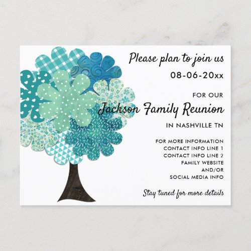 Pattern Family Reunion Tree 2_Sided Save the Date Announcement Postcard