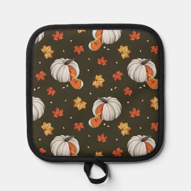 pattern featuring white pumpkins pot holder (Front)