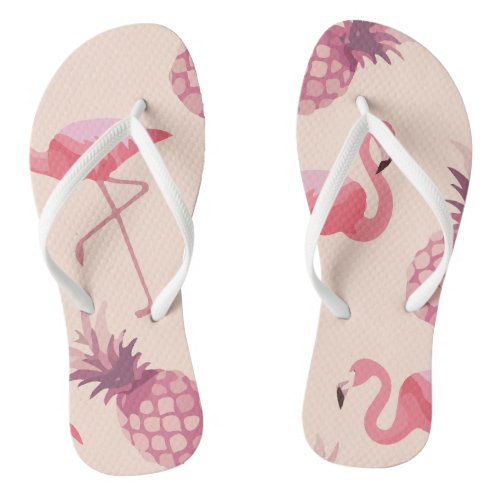 Pattern Flamingos Pineapples Vector Seamless Flip Flops