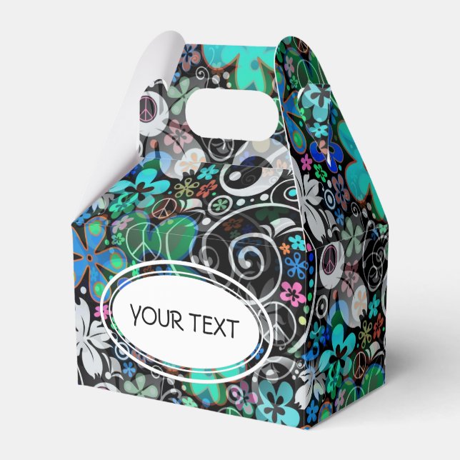 Pattern - flower power peace black + your text favor boxes (Front Side)