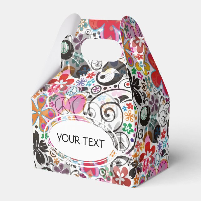 Pattern - flower power peace + your text favor boxes (Front Side)