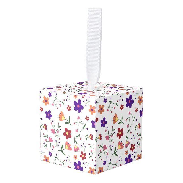 pattern flowers- cube ornament (Front Angled)