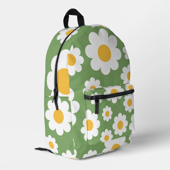 Pattern Flowers Daisy Printed Backpack (Back Corner Left)