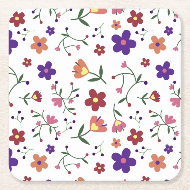 pattern flowers- square paper coaster (Front)