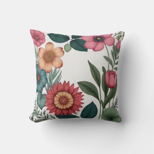 Pattern Flowers Throw Pillow (Front)