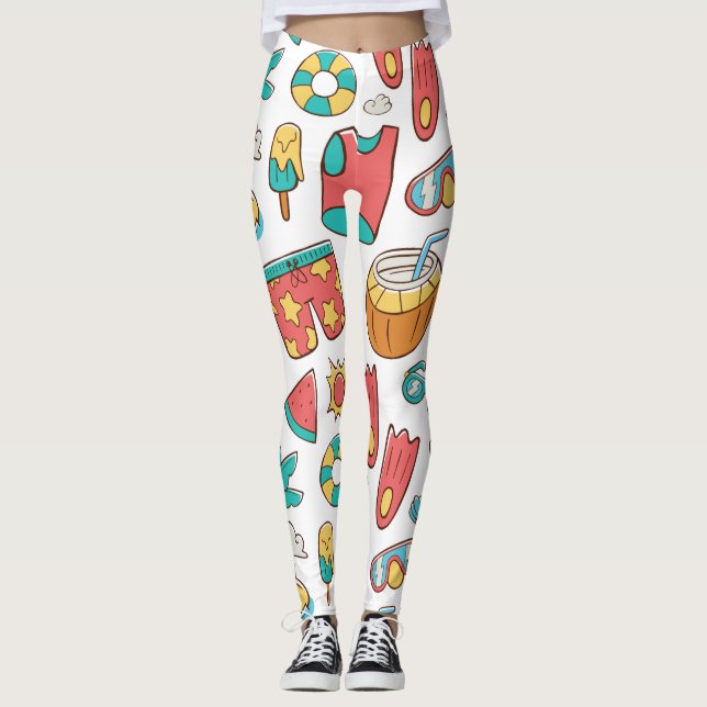 pattern funny summer beach vacation  leggings (Front)