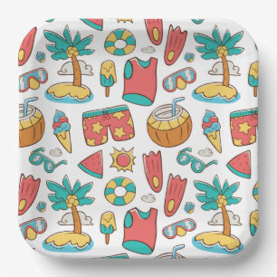 pattern funny summer beach vacation  paper plates