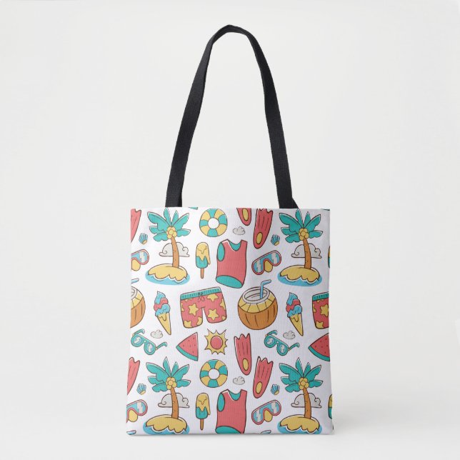 pattern funny summer beach vacation tote bag (Front)
