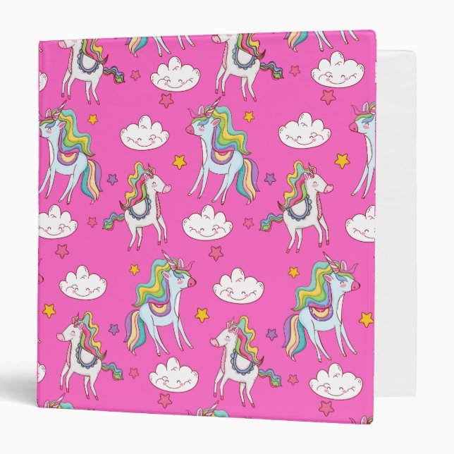 Pattern Funny Unicorn Cute         3 Ring Binder (Front/Inside)
