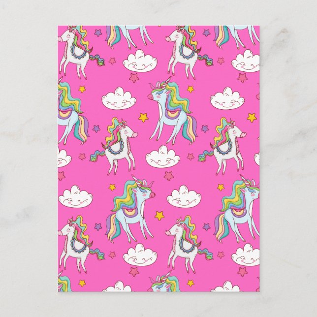 Pattern Funny Unicorn Cute     Holiday Postcard (Front)
