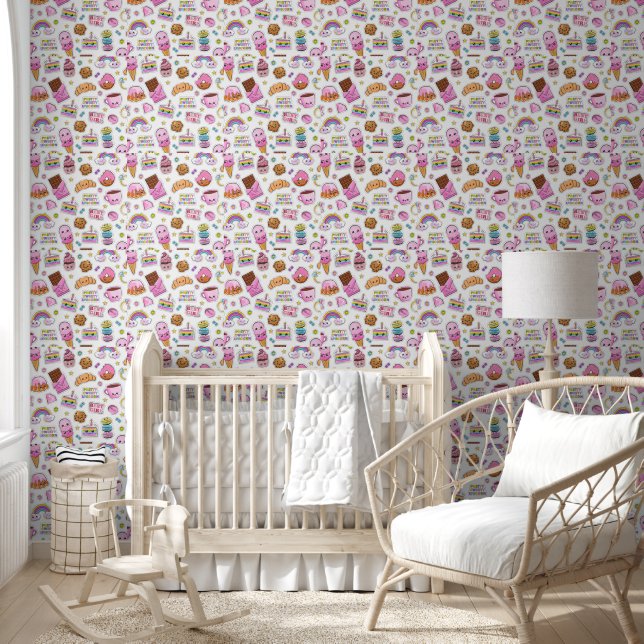 Pattern Funny Unicorn Decor-Magic Rainbow      Wallpaper (Kids)