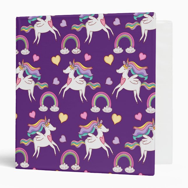 Pattern Funny Unicorn Magic Horse Cute    3 Ring Binder (Front/Inside)
