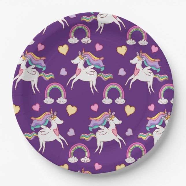 Pattern Funny Unicorn Magic Horse Cute  Paper Plates (Front)