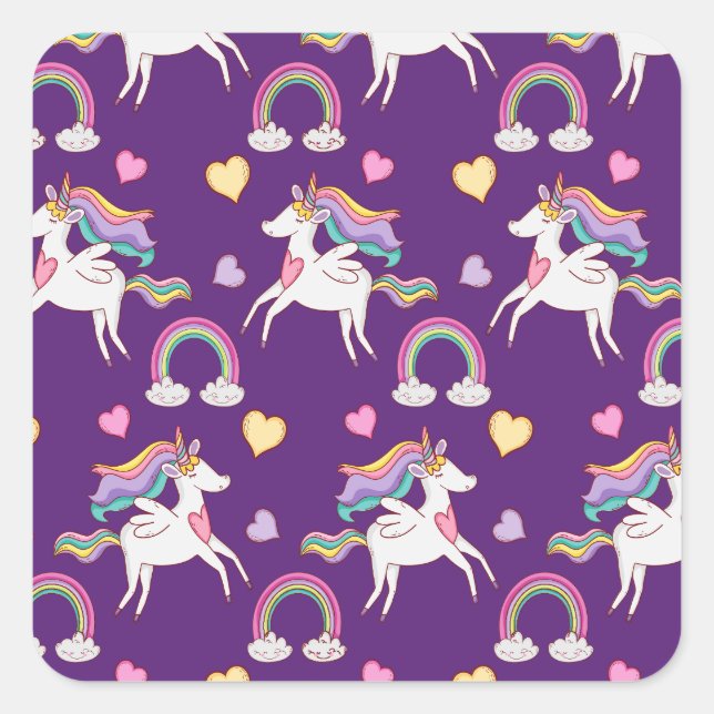 Pattern Funny Unicorn Magic Horse Cute  Square Sticker (Front)