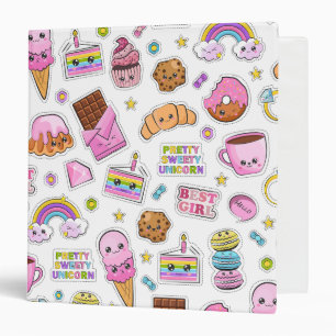 Pattern Funny Unicorn Magic Rainbow Cute      3 Ring Binder