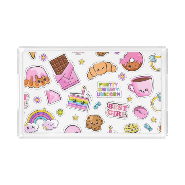 Pattern Funny Unicorn Magic Rainbow Cute   Acrylic Tray (Front)