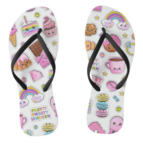 Pattern Funny Unicorn Magic Rainbow Cute   Flip Flops