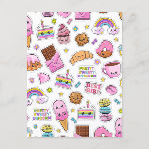 Pattern Funny Unicorn Magic Rainbow Cute Holiday Postcard
