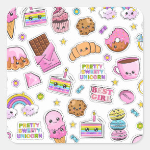 Pattern Funny Unicorn Magic Rainbow Cute Square Sticker
