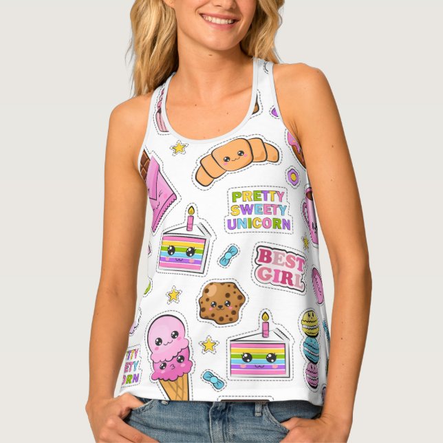 Pattern Funny Unicorn Magic Rainbow Cute      Tank Top (Front)