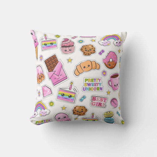 Pattern Funny Unicorn Magic Rainbow Cute   Throw Pillow (Front)