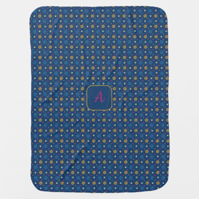 Pattern geometric blue yellow orange red initial baby blanket (Front)