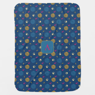 Pattern  geometric dark  blue yellow orange red baby blanket